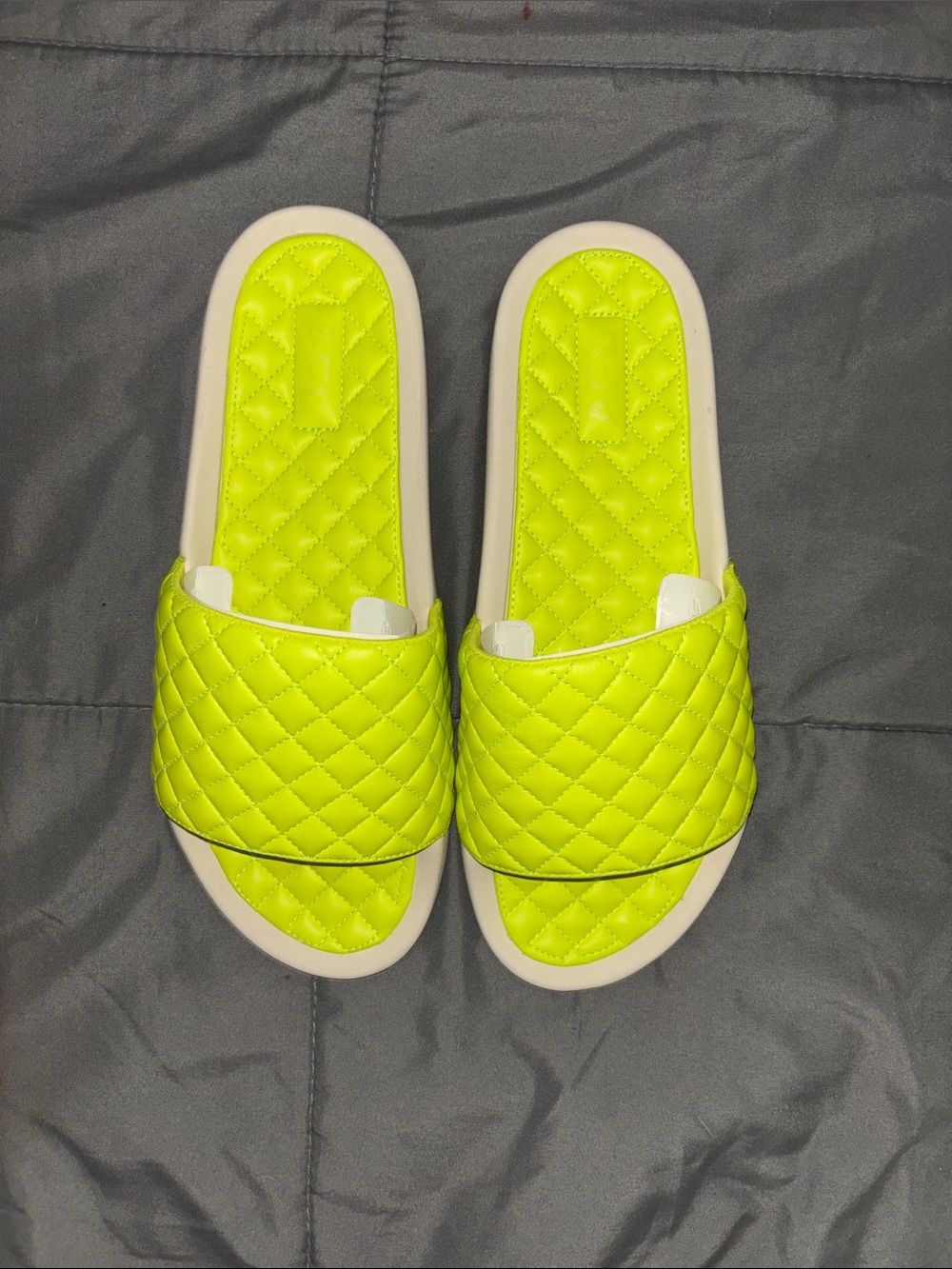 APL Quilted Neon Yellow Slide Sandals for Women